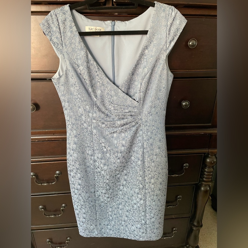 Kay Unger steel blue midi dress. Size 10 & very gently used.